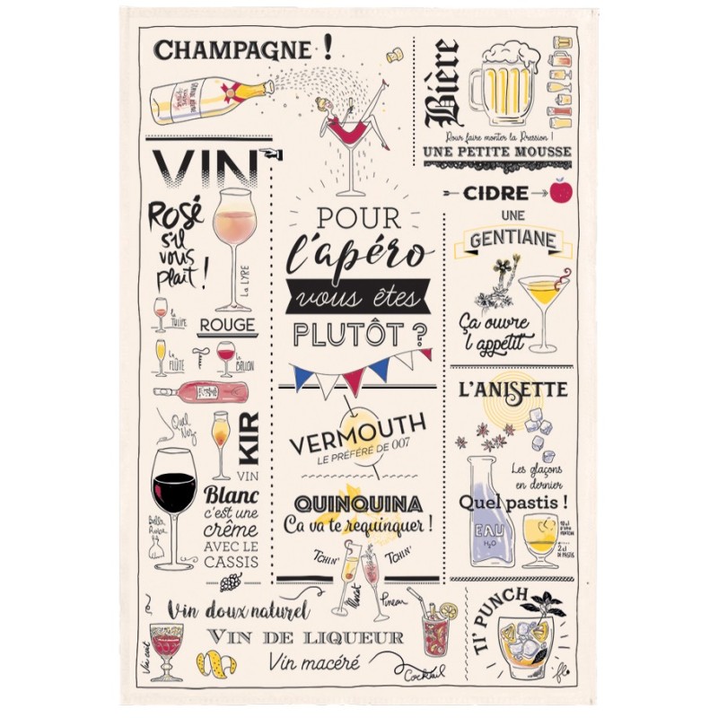 Strofinaccio Verres et apéros Écru 48 X 72 Strofinaccio Verres et apéros Écru 48 X 72