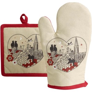 Guanto da cucina Chats Coeur Beige 18 X 28