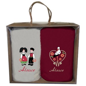 Scatola di 2 asciugamani Broderie Alsace Assortis 30 X 50