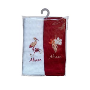 Set di 2 strofinacci a nido d'ape Broderie Alsace Assortis 40 X