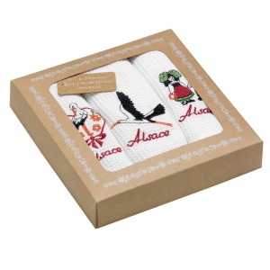 Set di 3 strofinacci a nido d'ape Broderie Alsace Blanc 40 X 60