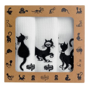 Set di 3 strofinacci ricamati Dubout Les chats Blanc 40 X 60