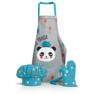 Set Grembiule, Cappello da Chef e Guanto da Cucina Panda Bleu