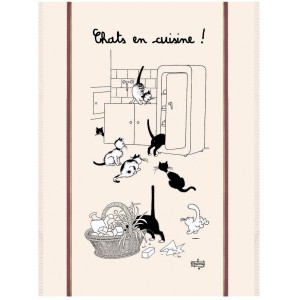 Grande strofinaccio Dubout Chats en cucina Écru 60 X 80