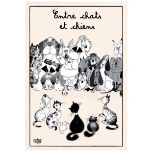 Strofinaccio Dubout Entre chats et chiens Écru 48 X 72
