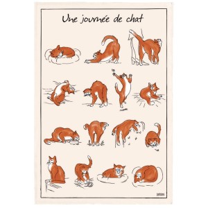 Strofinaccio stampato Journée de chat Écru 48 X 72