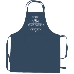 Grembiule da cucina riciclato Je me bonifie avec l'âge Indigo