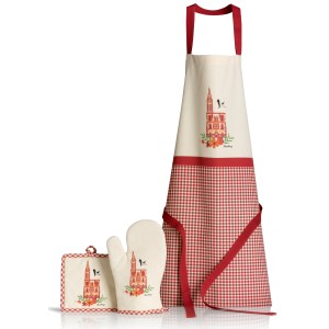Grembiule da cucina Cathédrale Ecru/Rouge 72 X 85