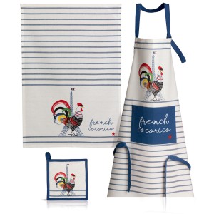 Grembiule da cucina riciclato French Cocorico Écru/Bleu 85 X 72