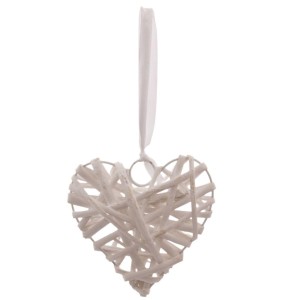 Cuore decorativo in vimini bianco H12