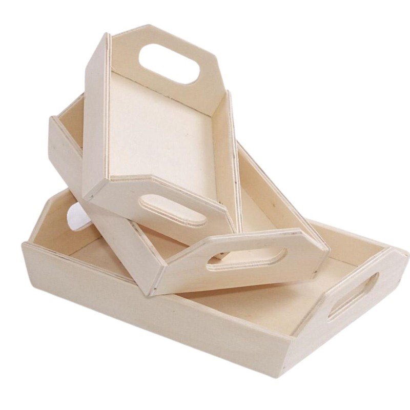 Vassoio in legno 19X13H4 in set di 3
