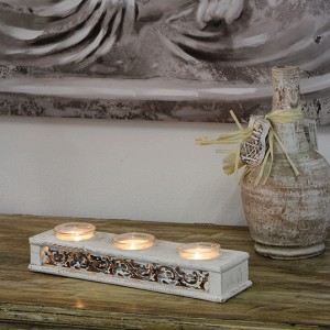 Portacandele in legno sbiancato 32X9H5