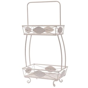 Portafiori a due piani in metallo bianco 43X25H82
