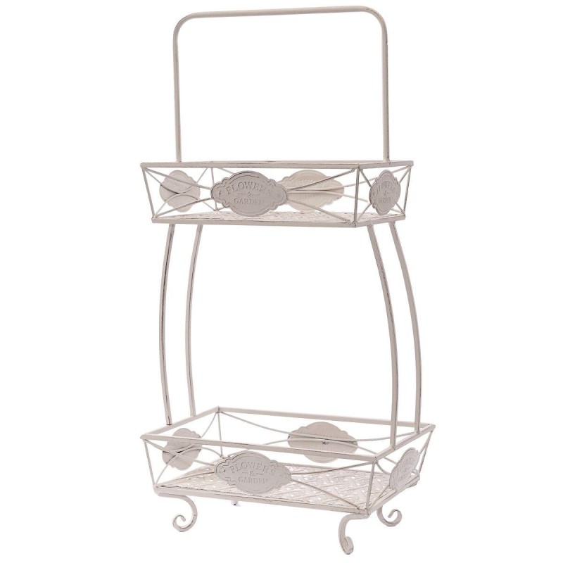 Portafiori a due piani in metallo bianco 43X25H82
