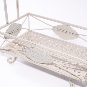 Portafiori a due piani in metallo bianco 43X25H82