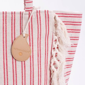 Borsa in cotone a strisce con frange 51XH35