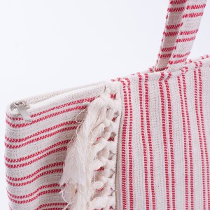 Borsa in cotone a strisce con frange 51XH35