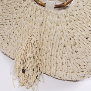 Borsa a mezzaluna in fibre naturali e manici in bambù 47XH27