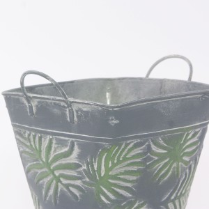 Vaschetta ovale in latta foglie 15x15h16