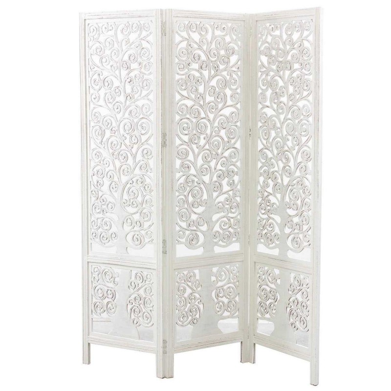 Paravento in mango bianco intagliato 150H180
