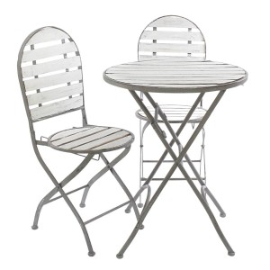 Set tavolo (Ø60H75) e 2 sedie in metallo e abete