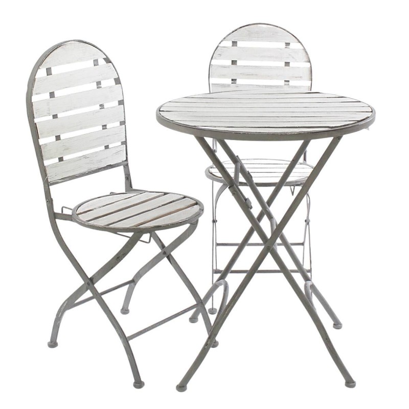 Set tavolo (Ø60H75) e 2 sedie in metallo e abete