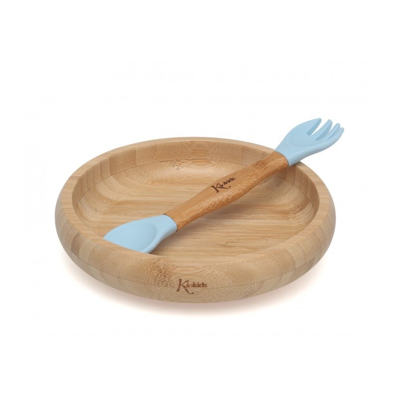 Kiokids Set Pappa Bambu Azzurro Con Ventosa 3Pz 4M+