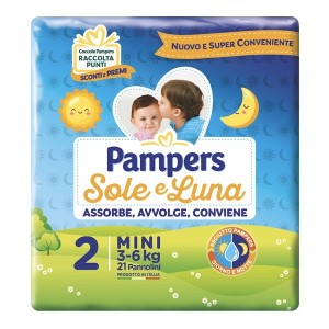 Pampers Sole/Luna Tg.2 Pannolino Mini 3/6 Kg 21 Pz