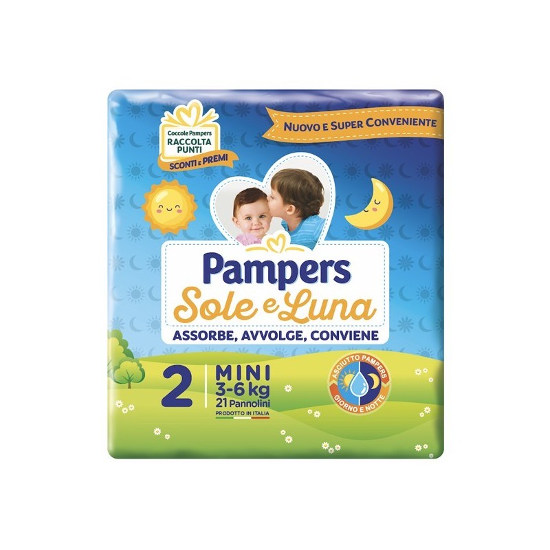 Pampers Sole/Luna Tg.2 Pannolino Mini 3/6 Kg 21 Pz