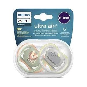 Avent 2 Succhietti Ultra Air 6-18M Maschio Leone Ippopotamo