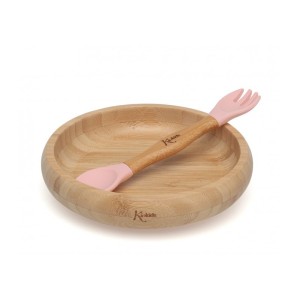 Kiokids Set Pappa Bambu Rosa Con Ventosa 3Pz 4M+