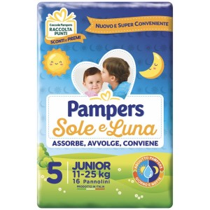 Pampers Sole/Luna Tg.5 Pannolino Junior 11/25 Kg 15 Pz