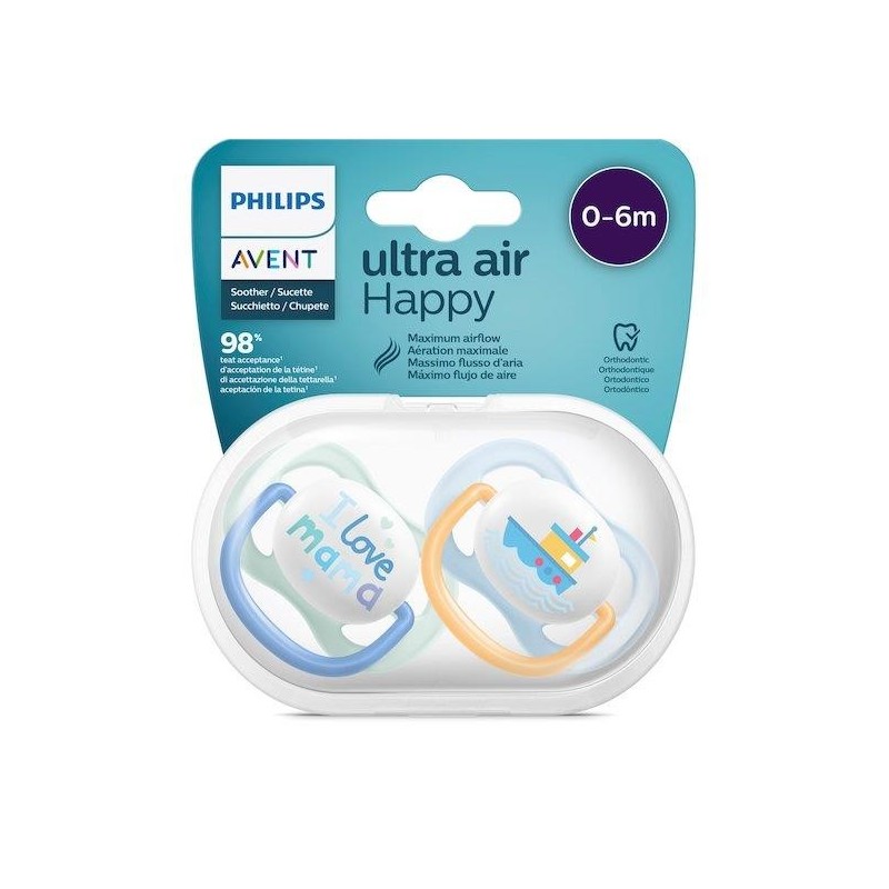 Avent 2 Succhietti Ultra Air 0-6Mesi Maschio Mama