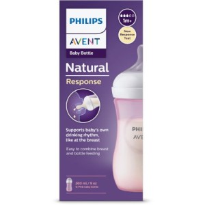 Avent Biberon Natural 3.0 Plastica Rosa 260Ml 1M+ 3 Gocce