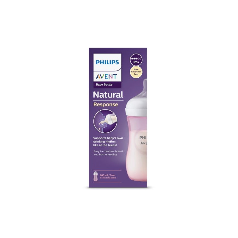 Avent Biberon Natural 3.0 Plastica Rosa 260Ml 1M+ 3 Gocce