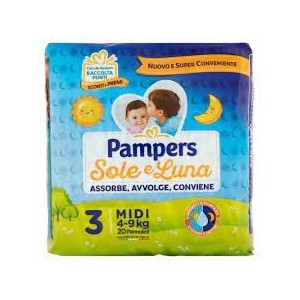 Pampers Sole/Luna Tg.3 Pannolino Midi 4/9 Kg 20 Pz