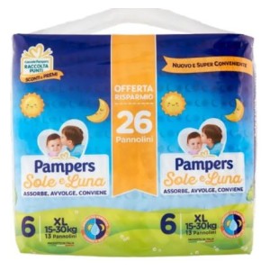 Pampers Sole/Luna Doppio 6 Extra Large 15-30Kg 26Pz New