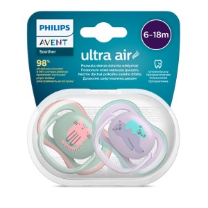 Avent 2 Succhietti Ultra Air 6-18M Femmina Gatto/Orsetti