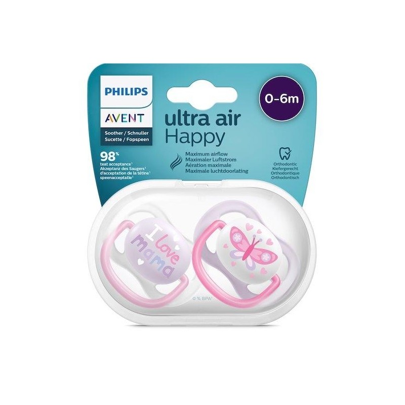 Avent 2 Succhietti Ultra Air 0-6Mesi Femmina Mama