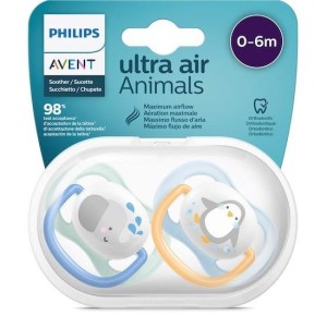 Avent 2 Succhietti Ultra Air 0-6Mesi Maschio Animaletti
