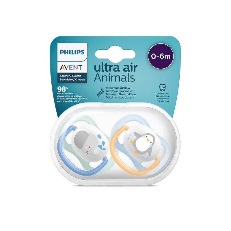 Avent 2 Succhietti Ultra Air 0-6Mesi Maschio Animaletti