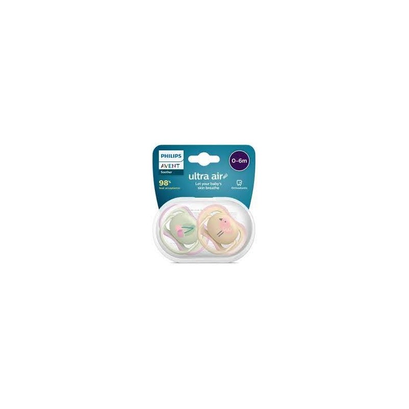 Avent 2 Succhietti Ultra Air 0-6 Mesi Femmina Ciliegia Ucce