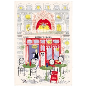 Strofinaccio stampato Façade bistrot Écru 48 X 72